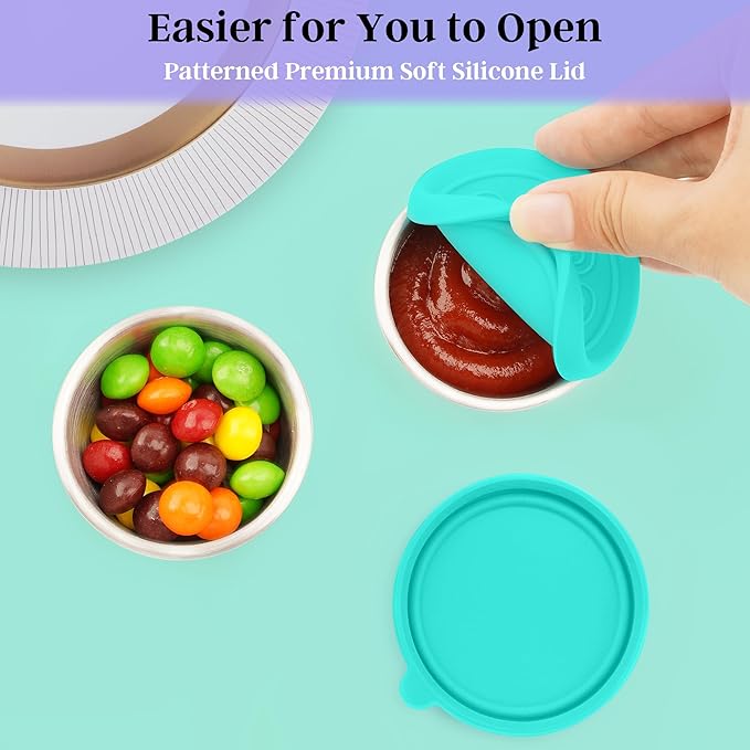 6x2.7 Oz Salad Dressing Container to Go,Handy Leakproof Stainless Steel Meal Prep Containers Reusable,Sauce Containers for Lunch Box, Picnics, Travel, Office and Kitchen Storage