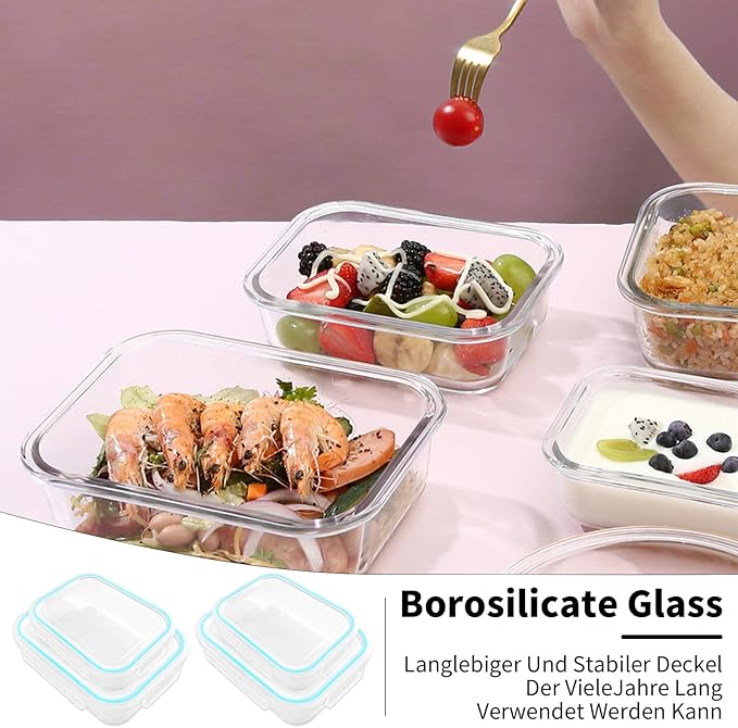 Are l 【4-Packs, Glass Meal Prep Containers with Snap Locking Lids Glass Food Containers,Airtight Lunch Container,Microwave, Oven, Freezer and Dishwasher