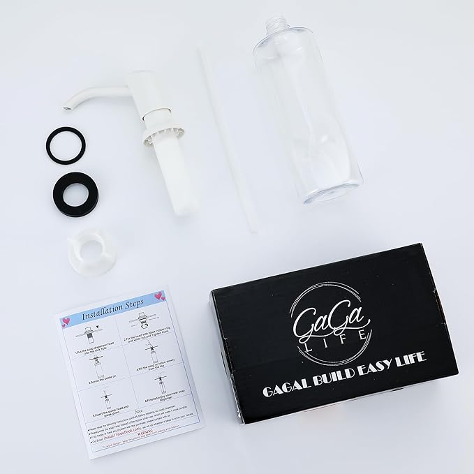 GAGALIFE Soap Dispenser for Kitchen Sink, Kitchen Sink Soap Dispenser with 17 Ounce Large Pet Soap Bottle, in Sink Soap Dispenser Refill from The Top, White