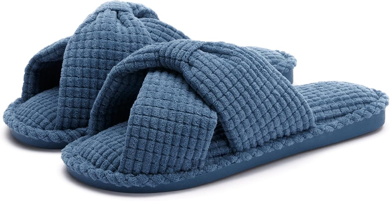 Chantomoo Slippers for Women Memory Foam House Womens Slipper Slides Home Bedroom Bathroom Spa Open Toe Corduroy Bow Slippers Cozy Comfortable