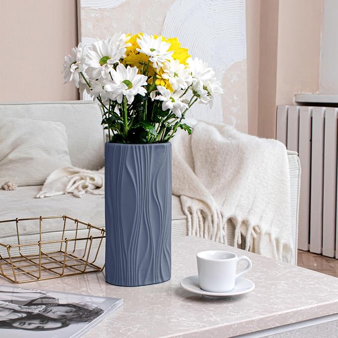 Navy Blue Vase - Blue Ceramic Vase - Cute Flower Vase for Bouquet - Modern Vases for Home Decor - Navy Blue Centerpieces - Jarrones Decorativos para Sala