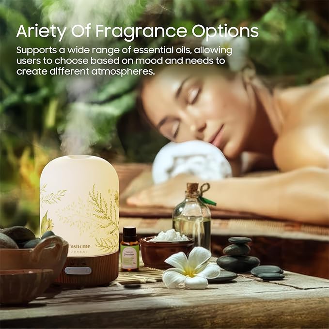 Essential Oil Diffuser with Jasmine Oil, 100ml Ultrasonic Aromatherapy Humidifier, 6 in 1 Scent Vaporizer with Timer and Auto-Off (Summer-Jasmine)
