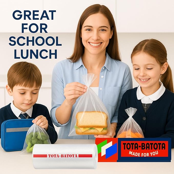 Plastic Produce Bags on Roll – 500 Count, 10x15 in, Clear Food Storage Bags with Easy Tear Red Line, for Fruits, Vegetables, Meat, Freezer, Grocery & Kitchen Use,TOTA-BATOTA