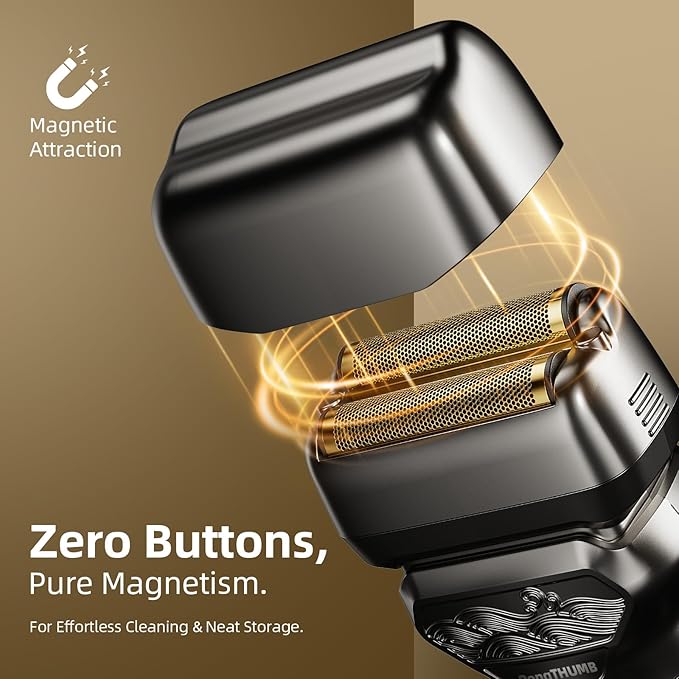 Electric Razor for Men: Rechargeable Foil Shaver with Push-Up Trimmer for Face - Cordless Wet/Dry/Anti-Slip Waterproof Shavers with LED Display - Metal Handheld Design, Light Gray Upgraded