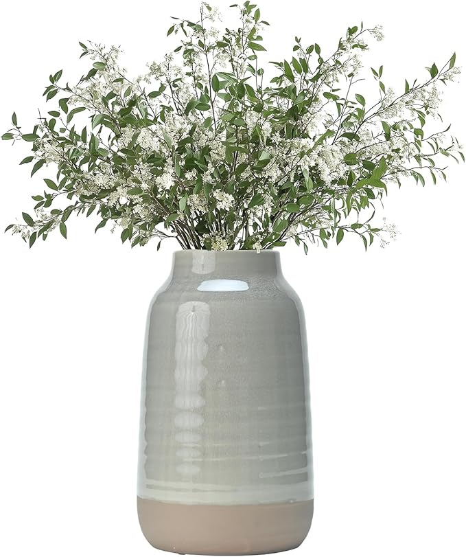 Ceramic Vase Flowers Vase Decorative Crackled Double Glaze Vase for Pampas Grass Modern Vase for Home Living Room Dining Table Farmhouse Office Decor (No Flowers)