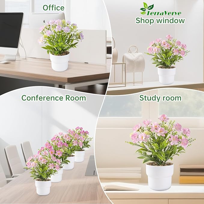 2-Piece Potted Artificial Freesia Flowers | Lifelike Indoor Plants for Home, Office, Bedroom, Bathroom Decor | Rustic Farmhouse Style Artificial Greenery