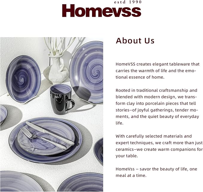 Sonoma Stoneware 16pc Dinnerware Set, Outside Black + Inside Hand Painting Color Cobalt