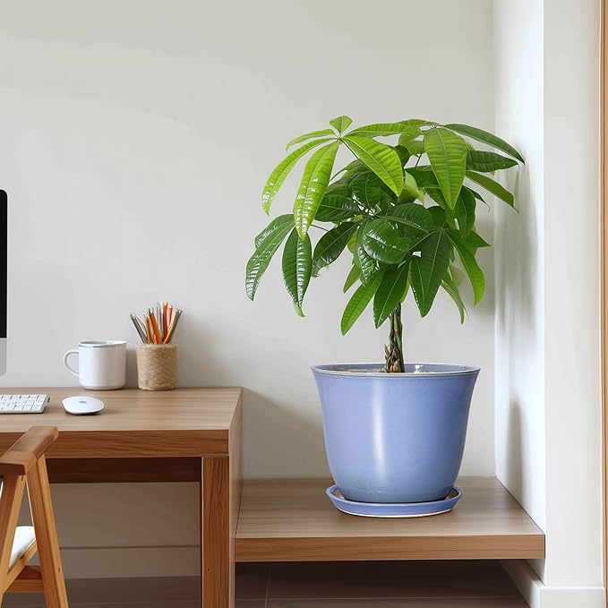 Ceramic Plant Pots - 10 Inch Plant Pot for Indoor Outdoor, Round Planter with Drainage Hole and Saucer, Decorative Large Planters, Modern Flower Pots, House Decor, Garden Gift, Purple-Blue