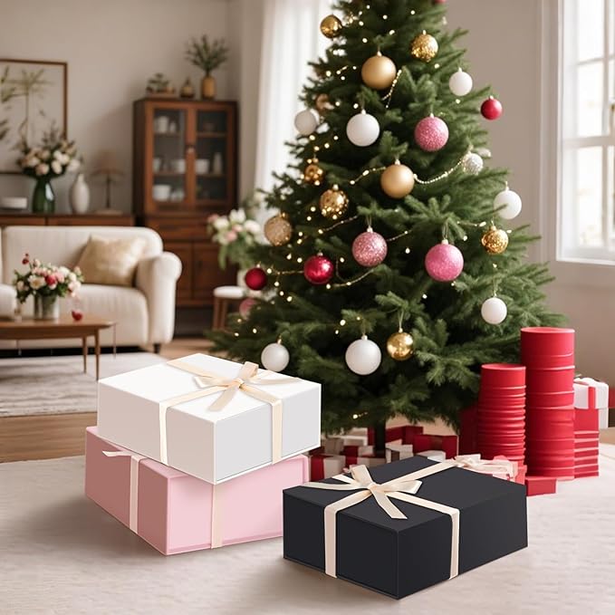 Brothersbox Black Gift Box 13.8"x9.1"x4.3" Large Gift Boxes for Presents with Magnetic Lid, Ribbon, Collapsible Boxes for Gift Packaging Mother's Day Christmas Birthday Wedding