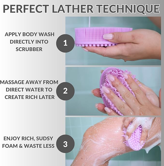 Long Handle Back Scrubber for Shower - 19 inch Extended Reach Silicone Body Brush - Avilana Bath Scrubber Extended Reach Tool - Easy Grip Body Wash Brush Gift