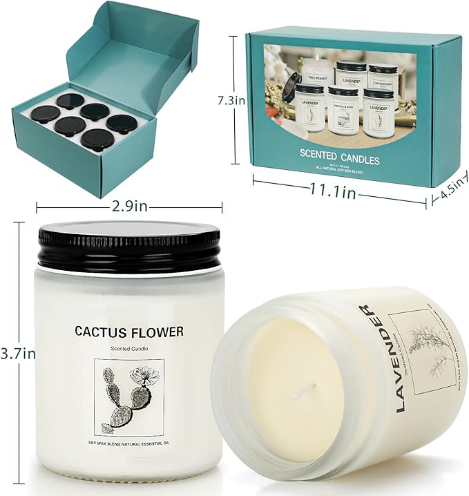 Scented Candle Gift Set, 6 Pack Lavender & Fresh Wood Soy Candles for Home, Long Lasting Aromatherapy Candles for Relaxation, Holiday & Christmas Gifts for Women