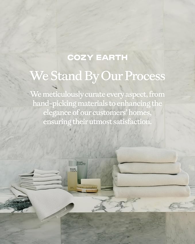 Cozy Earth Complete Waffle Bath Bundle - 60% Cotton 40% Viscose from Bamboo - Quick Dry & Ultra-Soft Waffle Weave Bath Towels - 4 Washcloths, 2 Hand Towels, 2 Bath Towels, 2 Bath Sheets, Light Grey