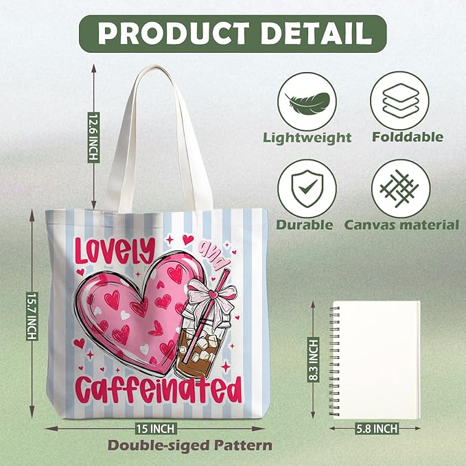 Animals-Flowers-Fruits-Bow Valentines Canvas Heart Tote Bag, Coquette Reusable Shopping Grocery Bags