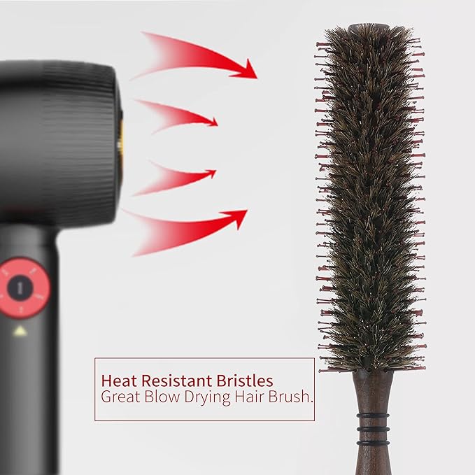 PERFEHAIR Small Round Boar & Nylon Bristle Brush -1.8 Inch, Styling Hairbrush for Blow Drying Curling Men & Women's Short, Thin, Fine Hair, Natural Wooden Handle