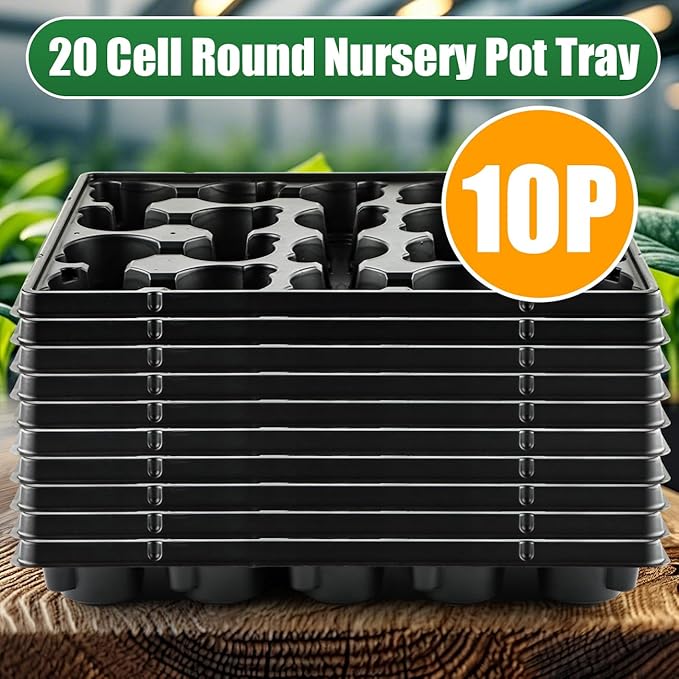 20 Cell Plant Trays for Carrying 3 inch Round Nursery Pots, Sturdy Plastic Trays Suitable for Holding 200 pcs Peat Pots (10 Packs)