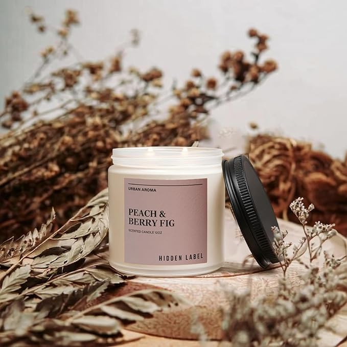 Hidden Label Peach & Berry Fig Soy Wax Candle, 12oz 2 Wick Natural Soy Non Toxic Candles, Clean Burning Long Lasting Aromatherapy for Home | Gifts,Premium Scents for Relaxation & Stress Relief,Gifts