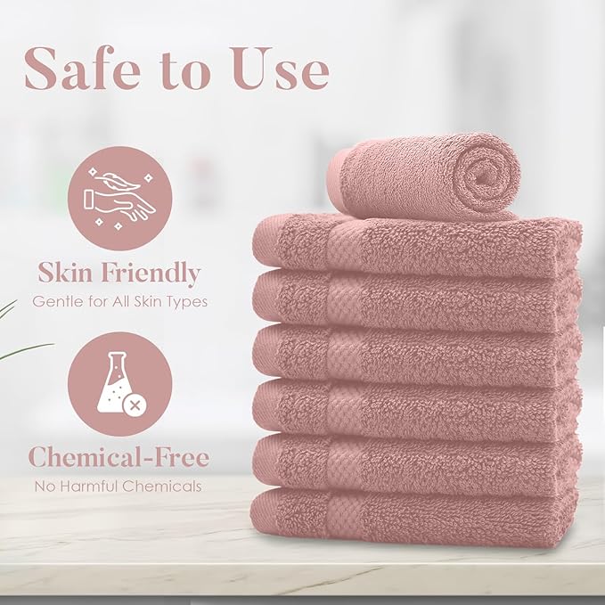 DAN RIVER 12-Pack Premium 100% Cotton Dusty Rose Face Towels – Reusable Face Towel Set, Soft & Absorbent wash Cloths for Your face, Bathroom & Body – Hand and Face Towels, 550 GSM (12x12 in)