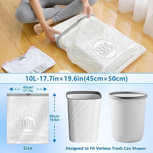 OKKEAI 2.6 Gallon Drawstring Trash Bags, White Small Bathroom Garbage Bags – 90 Count Tear-Free, Heavy Duty Printed Liners, Leak-Proof White Trash Bag for Kitchen, Office, Multipurpose Use