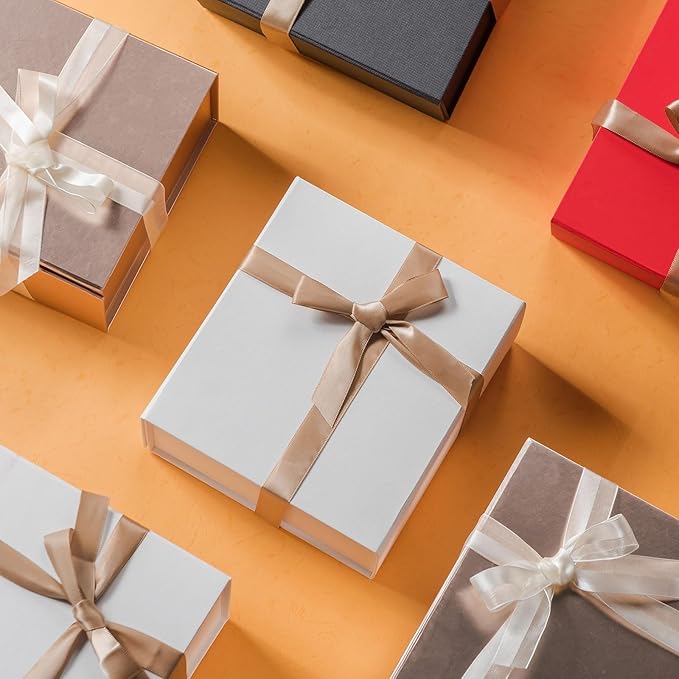 LIFELUM White Gift Box with Lid 8 x 7 x 3 inch Sturdy Magnetic Gift Box Bridesmaid Proposal for Valentine's Wedding Christmas Birthdays Gifts Packging (1 Pcs)