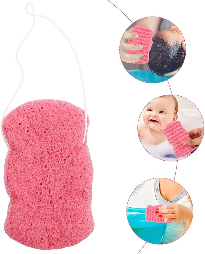 Red Konjac Soft Bath Sponge Body Brush for Deep Cleansing Exfoliating Shower Loofah Gentle Skin Suitable for Boy Girl Adults Seniors Family Bath Accessories