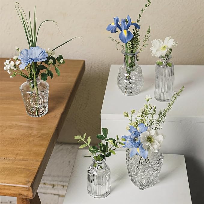 Glass Bud Vase Set of 24 Pcs Small Minimalist Vases for Flowers, Vintage Rustic Home Decor for Table Centerpiece Wedding Party, Modern Clear Aromatherapy Bottle for Living Room Bedroom