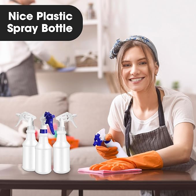 Eccliy 12 Pcs 16 Oz Plastic Spray Bottle, Adjustable Empty Reusable Sprayer for Cleaning, Planting, Water, Bathroom and Kitchen, BBQ, Commercial and Residential(Blue, White,Original)