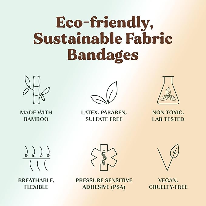 FEBU Eco-Friendly Bamboo Fingertip Bandages | PFAS Free Knuckle Bandages for First Aid | Flexible Fabric Wound Dressing | Fully Compostable, Latex Free Bandage | 30 Count Knuckle & Finger Bandage