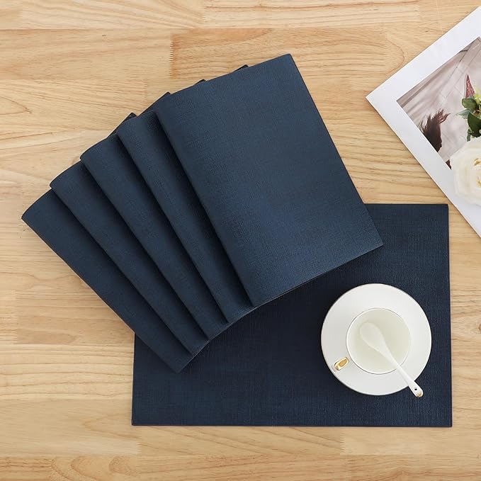 Homaxy Faux Leather Heat Resistant Placemats for Dining Table Set of 4, Waterproof Wipeable Washable PU Table Mats, Easy to Clean Anti-Slip Place Mats, 11.8" x 17", Navy Blue