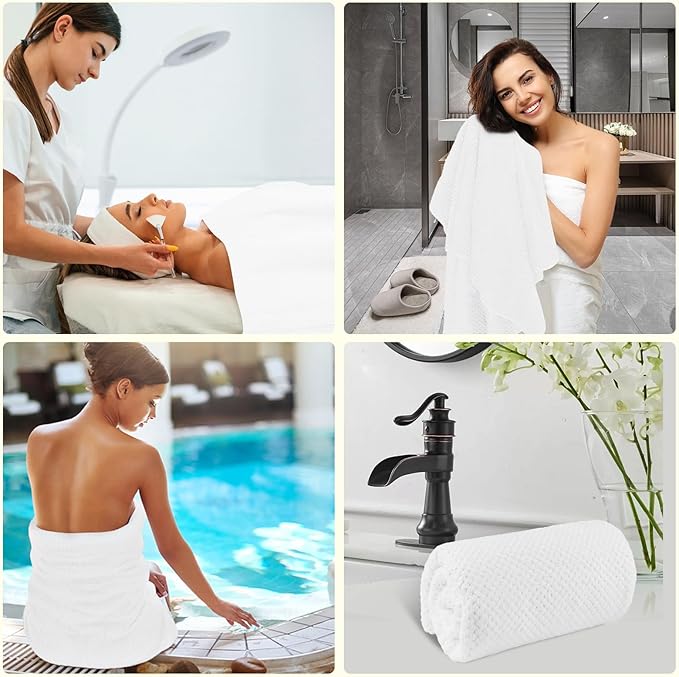 HOMEXCEL 6 Pack Bath Towel Set, (24 x 48 Inches) Microfiber Ultra Soft Highly Absorbent Bath Towels, Lightweight and Quick Drying Towels for Hotel, Bathroom, Spa and Beauty Parlor, White