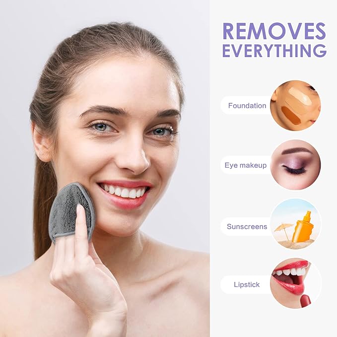 SUNLAND Reusable Makeup Remover Pads for Face,Eye,Lips 32 Pack Microfiber Face Cleansing Gloves Washable with Laundry Bag and Travel Bag Rounds Toner Pads(Round 3.15inchx32,Dark Grey)
