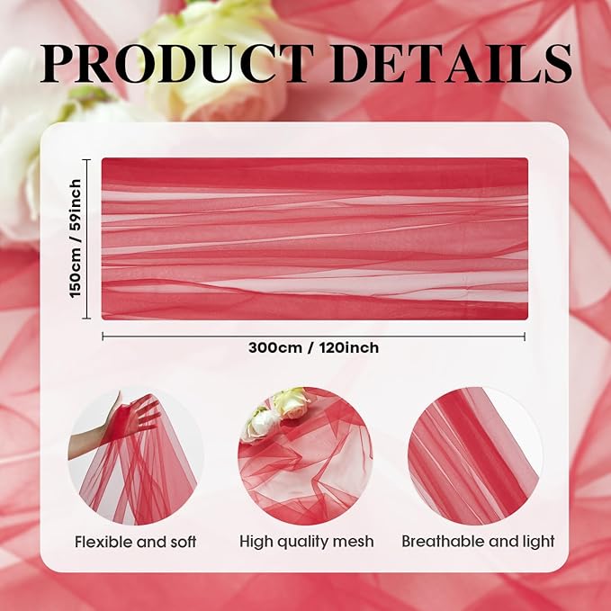 Artoid Mode 3PCS Red Gauze Table Runner 120 Inch 10FT, Seasonal Sheer Kitchen Dining Holiday Wedding Birthday Baby Shower Table Decor for Home Party