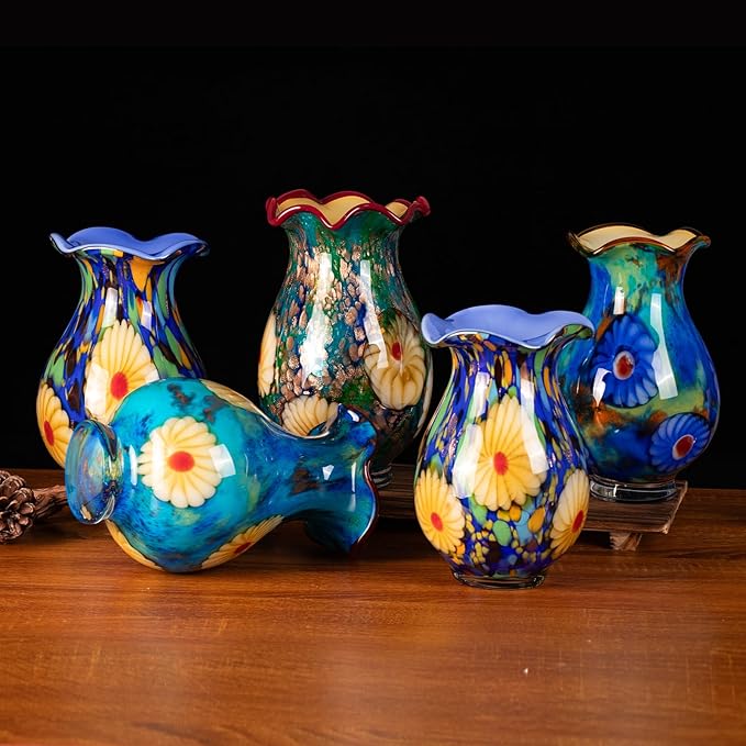 KAMMAK Colored Glass Vase, Beautiful Hand Blown Decorative Vase, Modern Art Vase for Flower Mantle Dining Table Centerpiece, Entryway Living Room Wedding Decoration, FH024