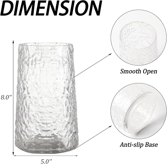 Clear Glass Vase, Flower Vases for Bouquet, Modern Glass Vase for Flowers, Large Vases for Living Room, Bedroom, Kitchen, Office, Wedding, Dining Table, 8 Inches