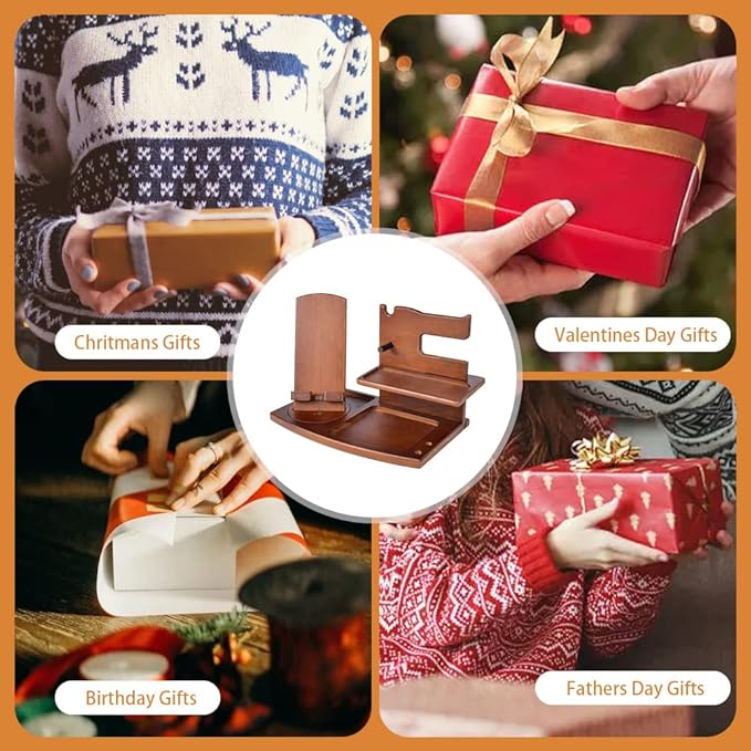 Gifts for Men, Fathers Day Wood Phone Docking Station for Dad, Desk or Nightstand Organizer, Mens Gifts for Husband, Birthday Gifts for Men,Gifts for Fathers Day, Key Holder Wallet, Watch & Essentials