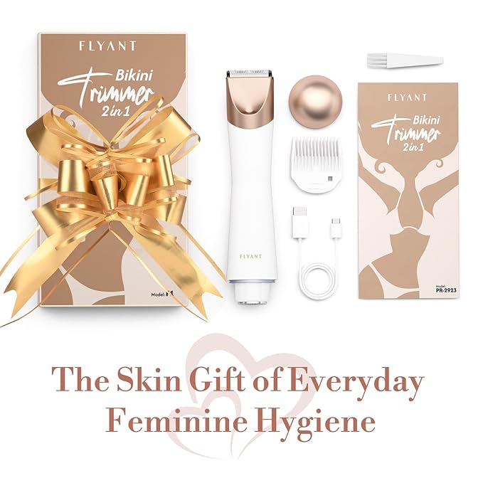 Bikini Trimmer for Women, 2 in 1 Electric Shaver for Women, Pubic Hair Trimmer Waterproof IPX7 with LED, Bikini Razor for Leg Arm Underarm Bikini Area, Christmas Gift Box for Friends - Shell White