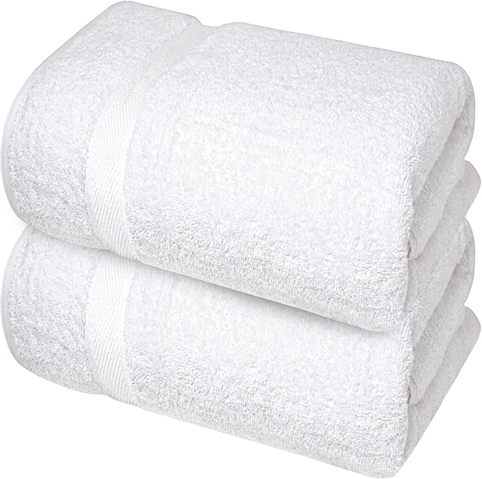 Infinitee Xclusives– Luxury Bath Sheets Towels – 2 Pack 600 GSM (35X70 Inches)– 100% Ring Spun Cotton Large Bath Towels for Bathroom (Brilliant White, Bath Sheet Pack of 2)