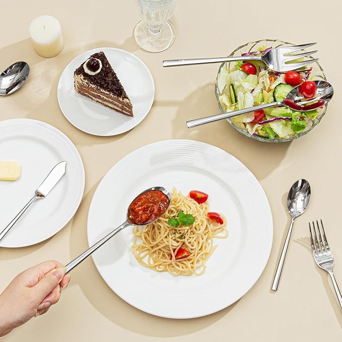 KINGSTONE 65-Piece Silverware Set with Serving Utensils, Forged Flatware Set Cutlery Set Premium Stainless Steel, Service for 12, for Home, Wedding, Party, Mirror Polished and Dishwasher Safe