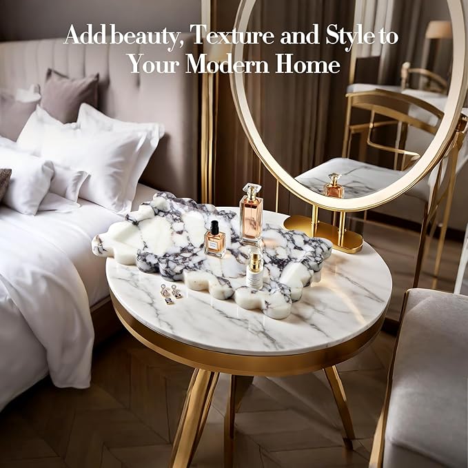 Calacatta Viola Natural Marble Tray, Scalloped Bathroom Tray, Luxury Decorative Trays for Bathroom, Vanity, Dresser, Kitchen & Home Decor, House Warming Gifts New Home (Rectangle,12x7.4 Inch)