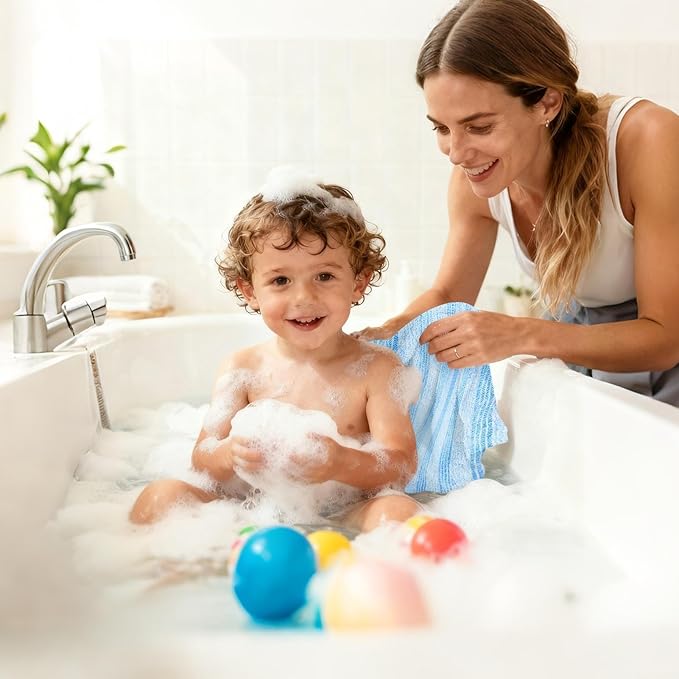 Quick Drying Bath Towel, Gentle Skin, Super Absorbent Cotton, Extendable Back Brush, Home Spa Accessory for Bathroom Shower Sauna Indoor Daily Use Family Adults Kids