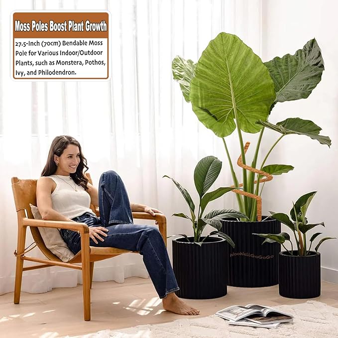 Bendable Moss Pole, 2-Pack 27.5-Inch Coco Coir Moss Poles for Monstera, Pothos, Climbing Plants, Indoor Plant Support, Customizable Shapes Monstera Plant Support
