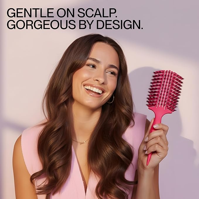 COCCO Aura Vent Boar Brush | Vented Dual-Curved Design for Faster Drying, Effortless Detangling & Shine, Boar + Nylon Bristles, Ergonomic Comfort Handle for Wet & Dry Hair Styling - Pink