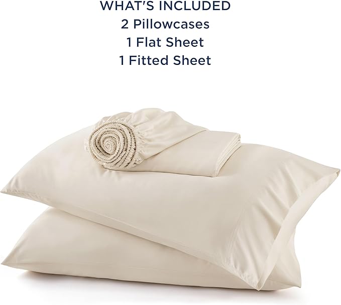 Bedsure Queen Sheet Set, Rayon Derived from Bamboo, Cooling Sheets, Breathable & Soft, Deep Pocket Up to 16", Hotel Luxury Silky Bedding for Hot Sleepers, Light Beige