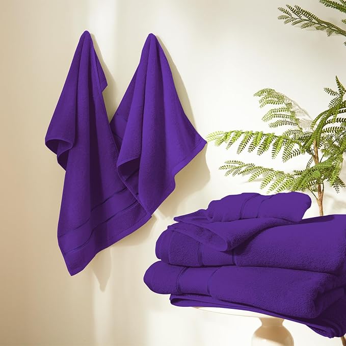 Marvione Bath Towels Set 6 Piece, 100% Turkish Cotton Highly Absorbent and Soft Towels for Bathroom 2 Bath Towels 2 Hand Towels 2 Washcloths, Purple