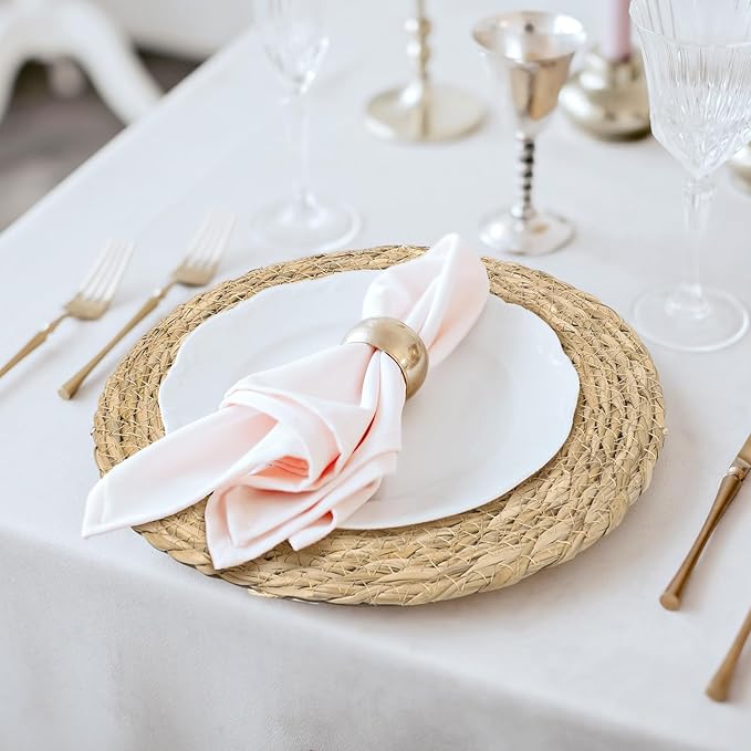 Elcoho 20 Pieces Round Woven Placemats 12 Inch Boho Rattan Placemats Farmhouse Braided Place Mats Woven Plate Chargers Rustic Wicker Table Mats for Dining Table