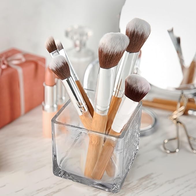 12 Pack Square Glass Vases, 3” x 3” Clear Cube Glass Flower Vases, Mini Square Glass Vases Candle Holders with Sponge Brush for Centerpieces