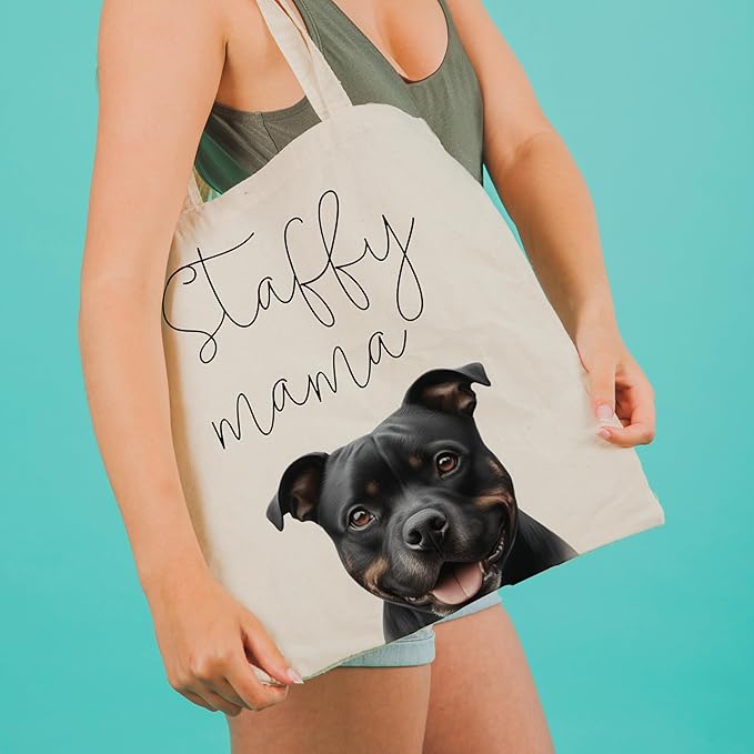 Dog Mama Tote Bag – Cute Dog Lover Canvas Bag, Reusable Shopping Shoulder Bag for Women, Pet Mom Gift,