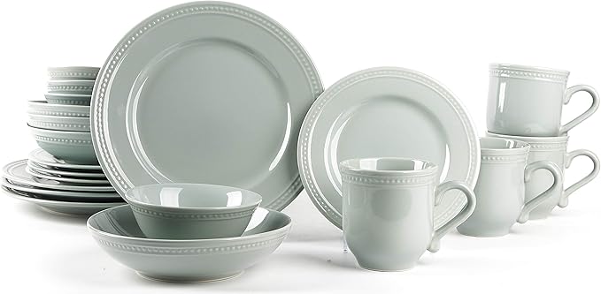 Pearl Dots Stoneware Dinnerware Set (20pc Set, Teal)
