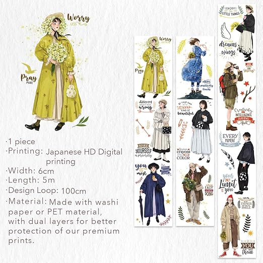 WT Twilight Zone Wide PET Tape, Single Roll, Original Designs, Modern Fashion Girls Decorative Tape for Journals, Scrapbooks, Bujo, DIY Crafts