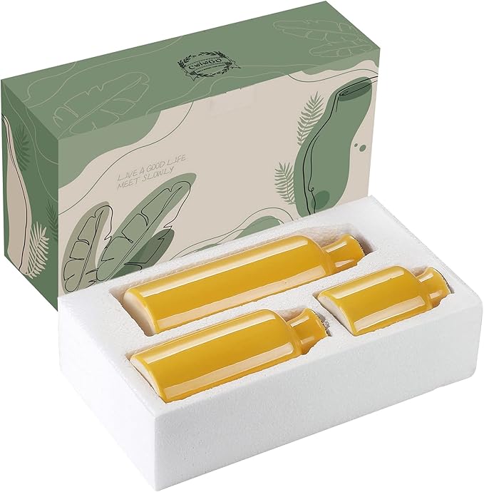 CWLWGO-Ceramic Yellow Vase Set of 3, Home Decorative Vases,Modern Farmhouse Decoration, Living Room Accents & Dining Table Centerpieces,Idea Bookshelf Décor, Mantel and Entrance Decorative.