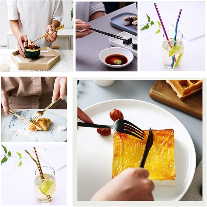 Travel Utensils Set with Case Reusable Stainless Steel Silverware Flatware Set 9 Pcs Portable Cutlery Eating Utensils Set for Lunch Boxes Workplace Camping School, Dishwasher Safe (Multi)